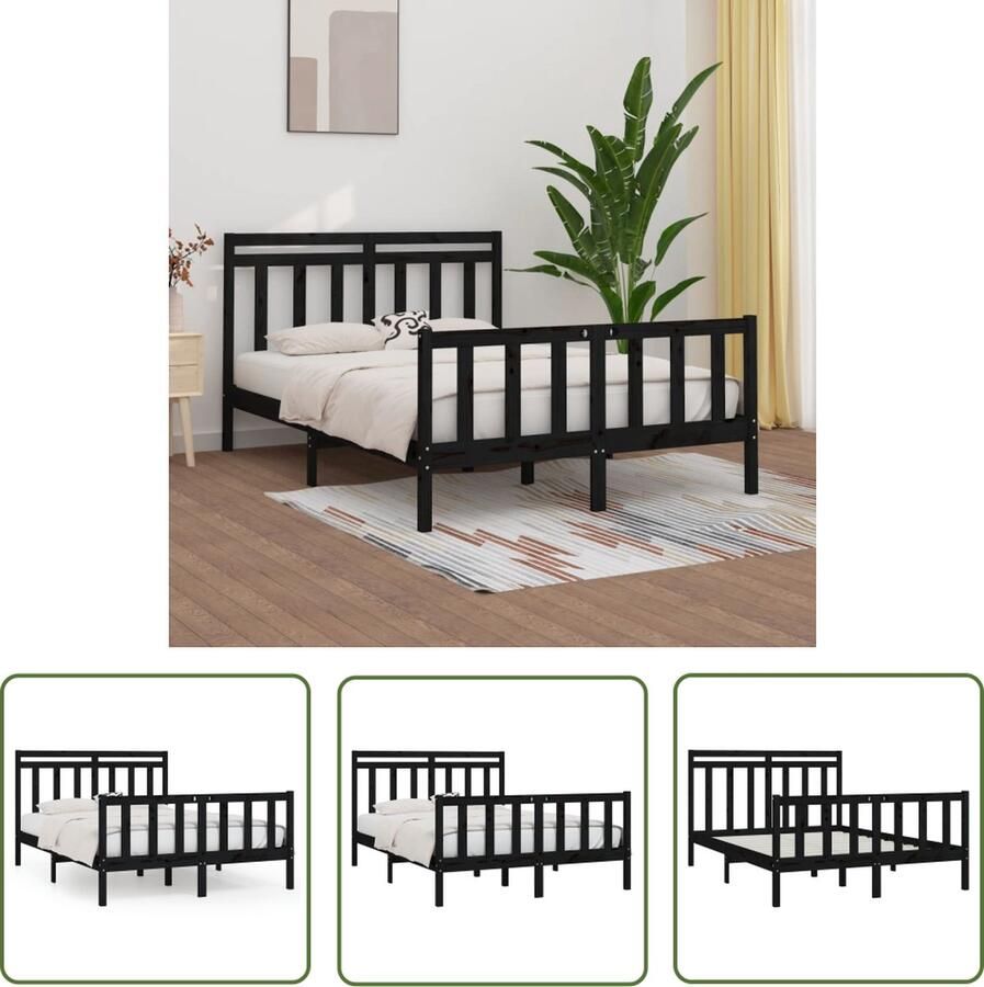 The Living Store Bedframe massief grenenhout zwart 140x200 cm Bedframe Bedframes Massief Houten Bed Tweepersoonsbed Bed Bedombouw Dubbel Bed Frame Bed Frame Ledikant Houten Bedframe