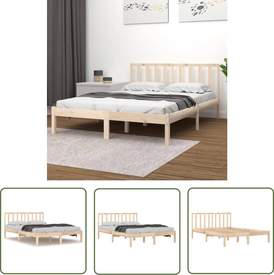 The Living Store Bedframe massief grenenhout 135x190 cm 4FT6 Double Bedframe Bedframes Bed Bedbodem Ledikant Bed Frame Massief Houten Bedframe Slaapmeubel Tweepersoonsbed Bedden Bedbodems - Foto 2