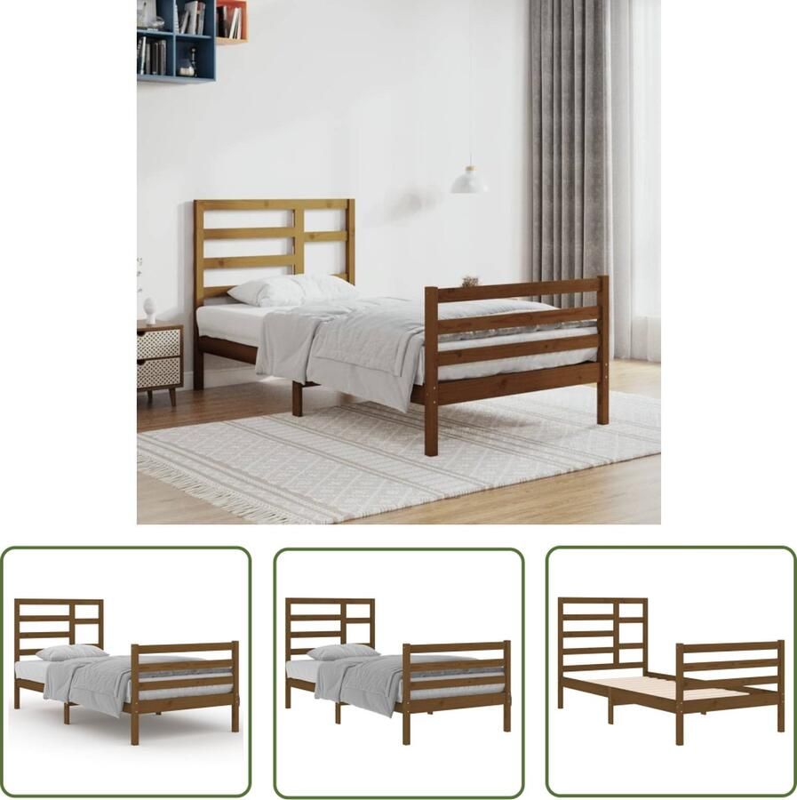 The Living Store Bedframe massief hout honingbruin 90x200 cm Bedframe Bedframes Bed Bedbodem Ledikant Bed Frame Massief Houten Bedframe Slaapmeubel Eenpersoonsbed Bedden Bedbodems - Foto 2