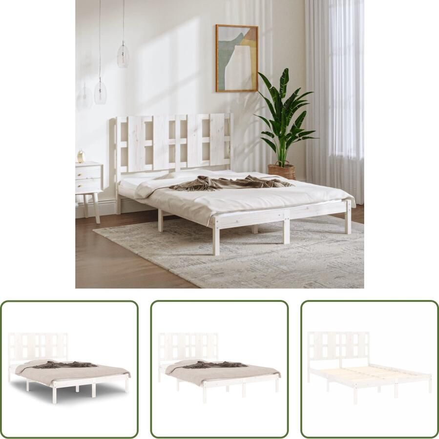 The Living Store Bedframe massief grenenhout wit 120x200 cm Bedframe Bedframes Bed Bedbodem Ledikant Bed Frame Massief Houten Bedframe Slaapmeubel Tweepersoonsbed Bedden Bedbodems - Foto 2