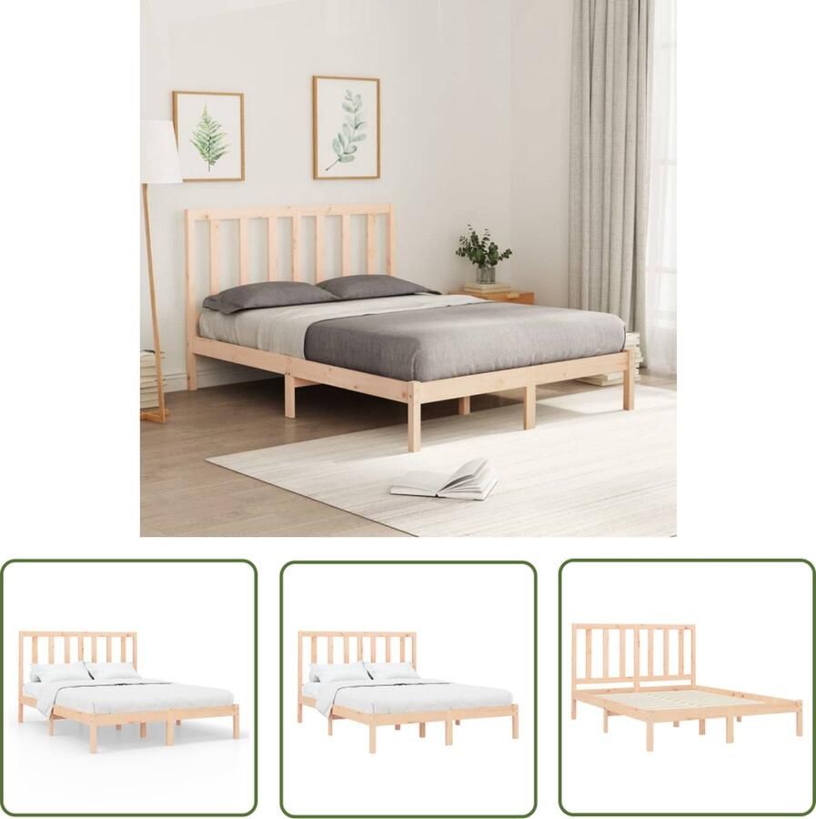 The Living Store Bedframe massief hout 120x200 cm Bedframe Bedframes Tweepersoonsbed Bed Bedombouw Dubbel Bed Frame Bed Frame Ledikant Bedframe Met Hoofdeinde Tweepersoonsbedden - Foto 2
