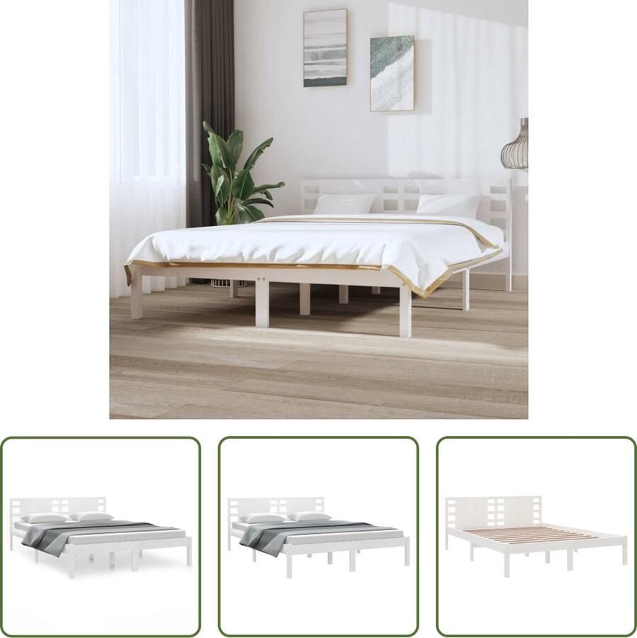 The Living Store Bedframe massief grenenhout wit 120x200 cm Bedframe Bedframes Tweepersoonsbed Bed Bedombouw Dubbel Bed Frame Bed Frame Ledikant Houten Bedframe Tweepersoonsbedden - Foto 3