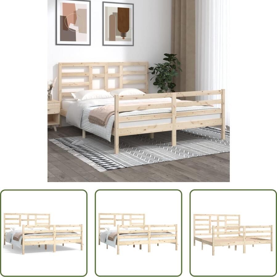 The Living Store Bedframe massief hout 160x200 cm Bedframe Bedframes Bed Bedbodem Ledikant Bed Frame Massief Houten Bedframe Slaapmeubel Tweepersoonsbed Bedden Bedbodems - Foto 2