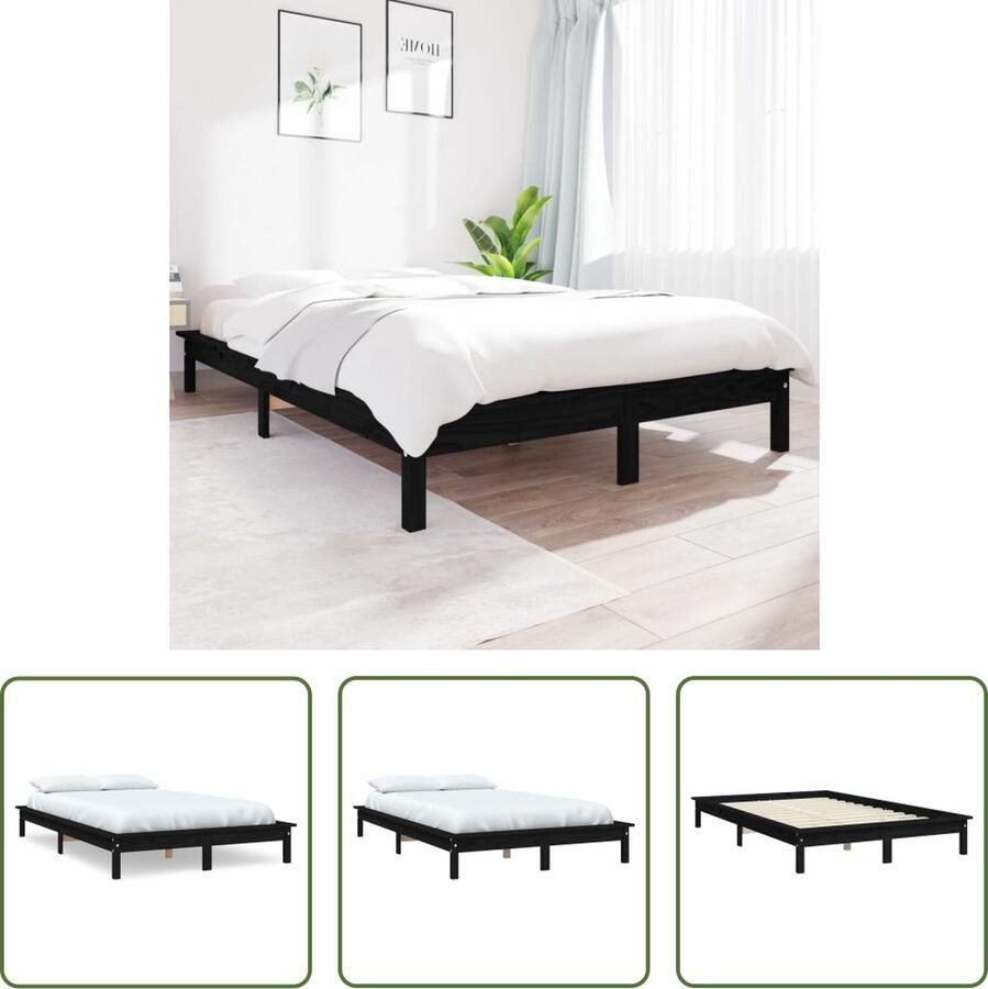 The Living Store Bedframe massief grenenhout zwart 160x200 cm Bedframe Bedframes Bed Bedbodem Ledikant Bed Frame Massief Houten Bedframe Slaapmeubel Tweepersoonsbed Bedden Bedbodems - Foto 2