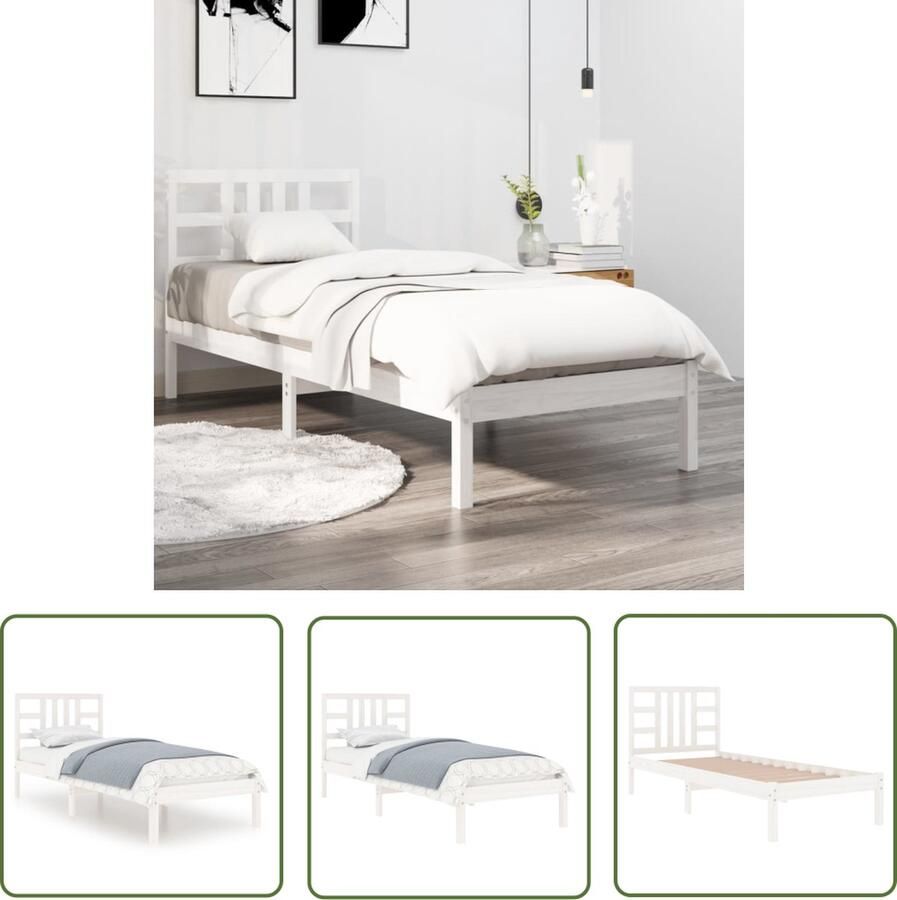 The Living Store Houten Bedframe Grenenhout Multiplex lattenbodem 195.5 x 80.5 x 31 cm Wit