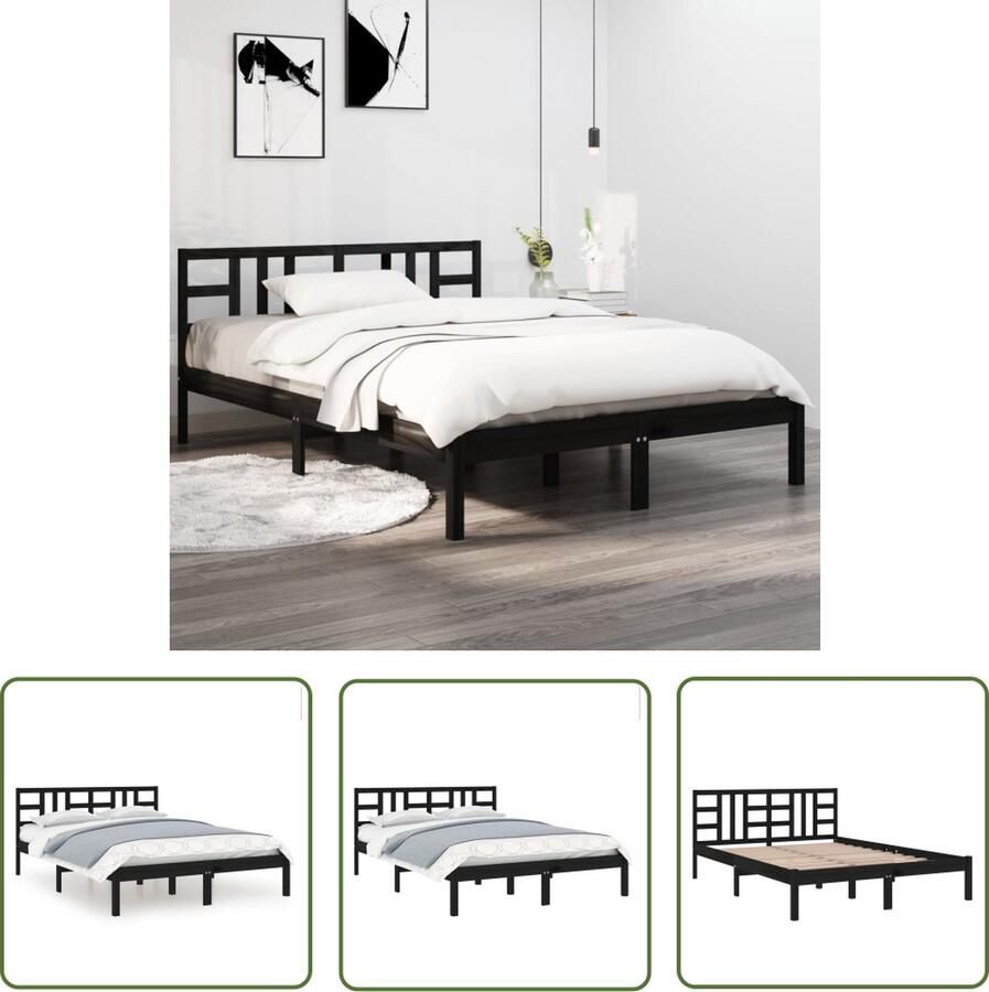 The Living Store Bedframe massief hout zwart 180x200 cm 6FT Super King Bedframe Bedframes Tweepersoonsbed Bed Bedombouw Dubbel Bed Frame Bed Frame Ledikant Houten Bedframe Tweepersoonsbedden - Foto 2
