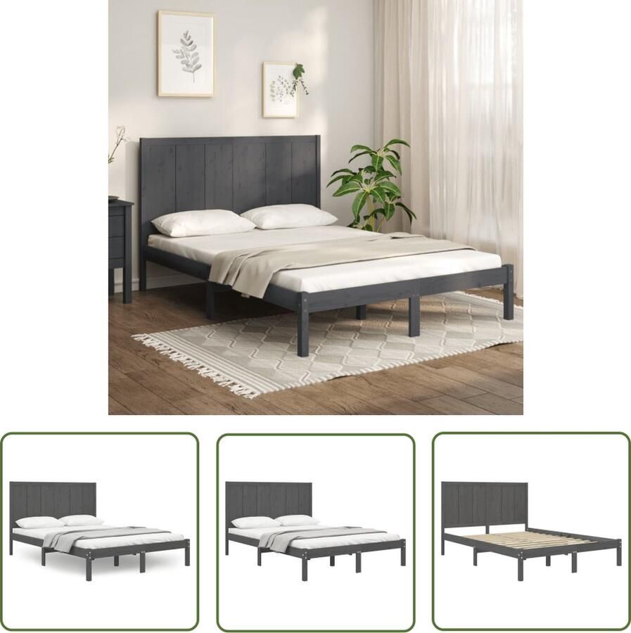 The Living Store Bedframe massief grenenhout grijs 120x200 cm Bedframe Bedframes Bed Bedbodem Ledikant Bed Frame Massief Houten Bedframe Slaapmeubel Tweepersoonsbed Bedden Bedbodems - Foto 3