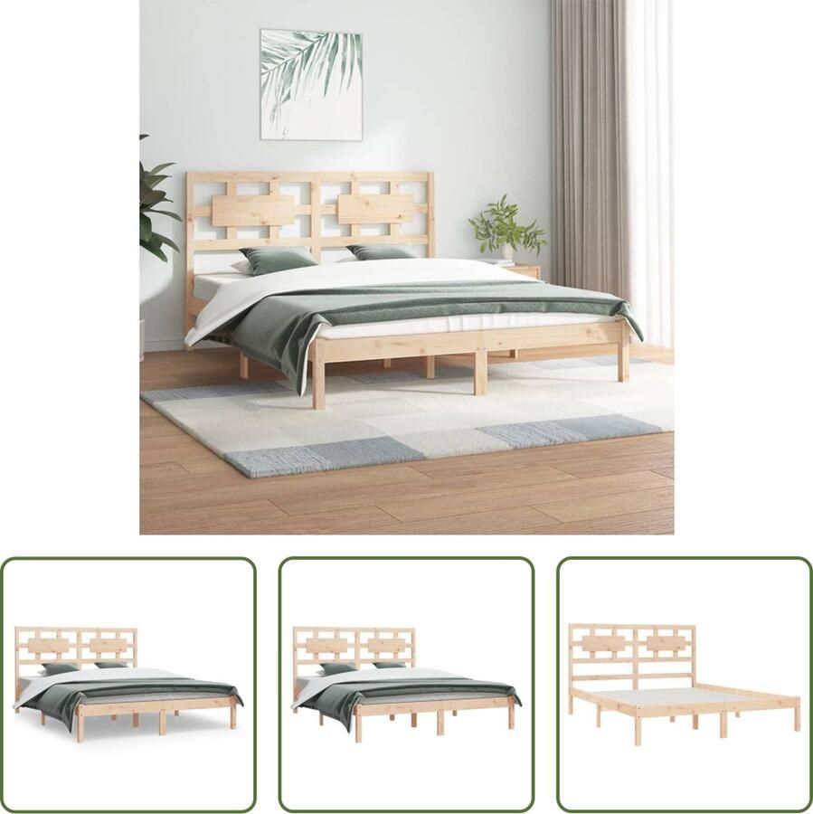 The Living Store Houten Bedframe King Size 150x200 cm Massief Grenenhout Houten Bedframe King Size Bed Grenenhout Bed Hoofdeinde Bed Massief Hout Bed