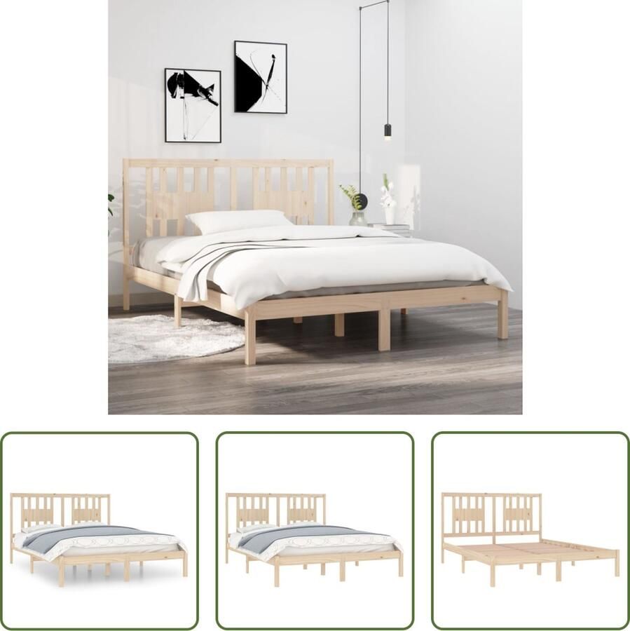 The Living Store Houten bedframe King Size massief grenenhout 150 x 200 cm