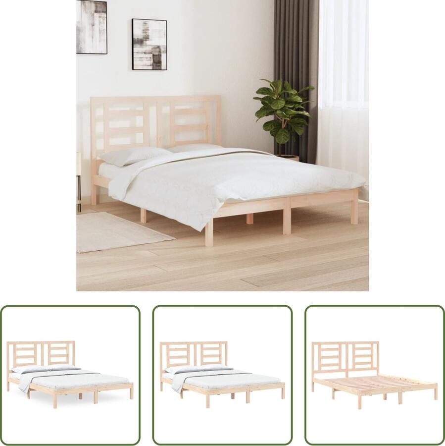 The Living Store Houten Bedframe King Size Massief Grenenhout 205.5 x 155.5 x 31 cm Rustieke uitstraling Houten Bedframe King Size Bed Grenenhout Bed Landelijk Bed Modern Bed