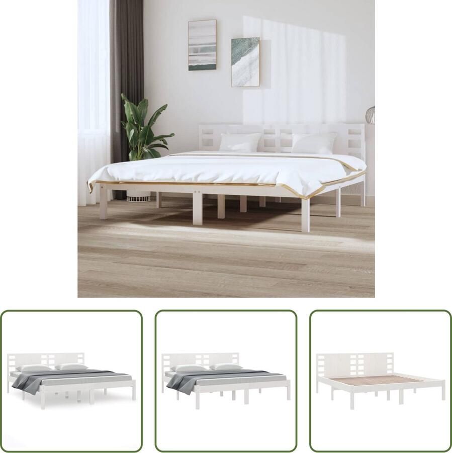 The Living Store Bedframe massief grenenhout wit 200x200 cm Bedframe Bedframes Tweepersoonsbed Bed Bedombouw Dubbel Bed Frame Bed Frame Ledikant Houten Bedframe Tweepersoonsbedden - Foto 3