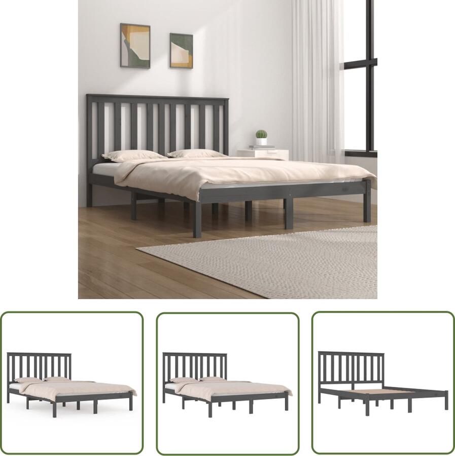 The Living Store Bedframe massief grenenhout grijs 120x200 cm Bedframe Bedframes Tweepersoonsbed Bed Bedombouw Dubbel Bed Frame Bed Frame Ledikant Houten Bedframe Tweepersoonsbedden