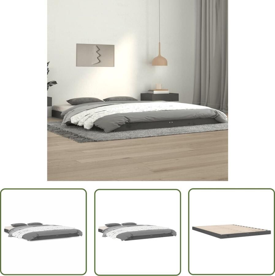 The Living Store Bedframe massief grenenhout grijs 140x190 cm Bedframe Bedframes Ledikant Ledikanten Bed Bedden Bed Frame Bed Frames Houten Bedframe Houten Bedframes Bedombouw