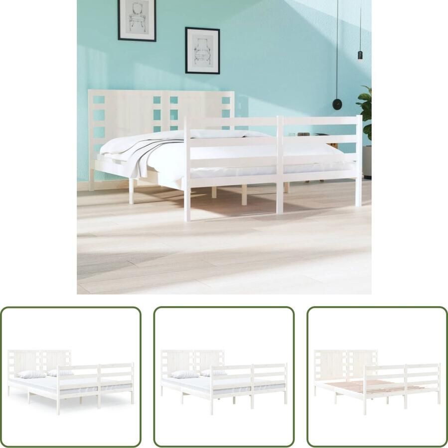 The Living Store Bedframe massief grenenhout wit 120x190 cm 4FT Small Double Bedframe Bedframes Bed Bedbodem Ledikant Bed Frame Massief Houten Bedframe Slaapmeubel Tweepersoonsbed Bedden Bedbodems