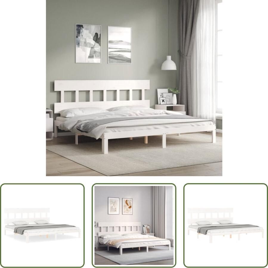 The Living Store Bedframe zonder matras massief grenenhout wit 200x200 cm Massief Hout Bed Frame Grenenhout Bed Wit Bed King Size Bed Boxspring Bed