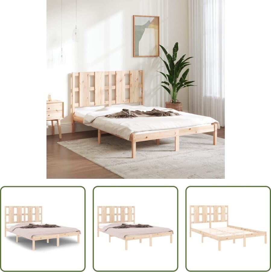 The Living Store Houten Bedframe Massief Grenenhout 205.5 x 125.5 x 100 cm Geschikt voor matras van 120 x 200 cm Houten Bed Frame Grenenhout Bedframe Tweepersoons Bedframe King Size Bedframe Modern Bedframe - Foto 2