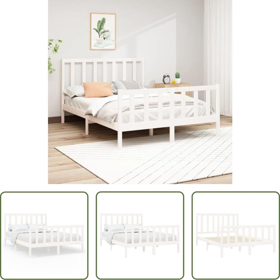 The Living Store Bedframe massief grenenhout wit 120x200 cm Bedframe Bedframes Bed Bedbodem Ledikant Bed Frame Massief Houten Bedframe Slaapmeubel Tweepersoonsbed Bedden Bedbodems - Foto 2