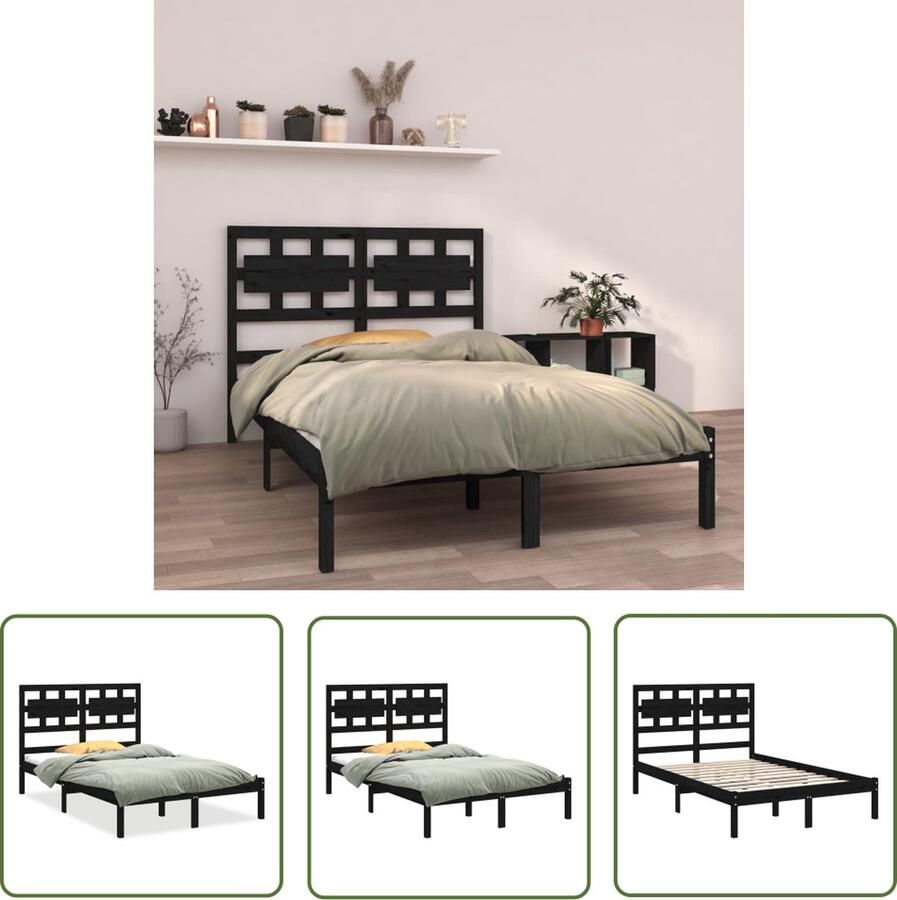 The Living Store Houten Bedframe Massief Grenenhout 205.5 x 155.5 x 100 cm Zwart
