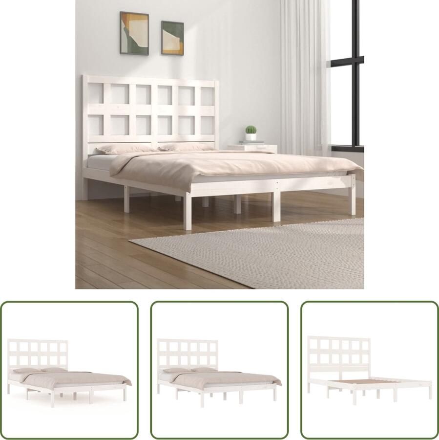 The Living Store Houten Bedframe Massief Grenenhout 205.5 x 155.5 x 31 cm Comfortabel Hoofdeinde Houten Bedframe Massief Grenenhout King Size Bed Met Hoofdeinde Wit Bedframe