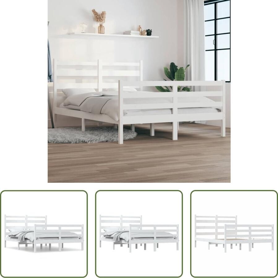 The Living Store Bedframe massief grenenhout wit 160x200 cm Bedframe Bedframes Tweepersoonsbed Bed Bedombouw Dubbel Bed Frame Bed Frame Ledikant Houten Bedframe Slaapmeubel - Foto 2