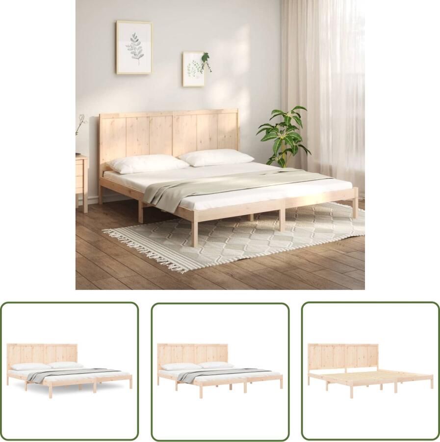 The Living Store Houten Bedframe Massief Grenenhout 205.5 x 185.5 x 31 cm 180 x 200 cm Geschikte Matras Montage Vereist