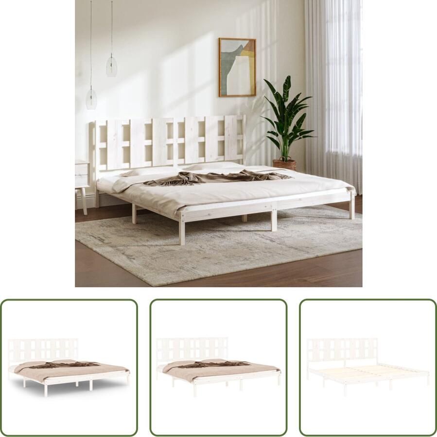 The Living Store Bedframe massief grenenhout wit 200x200 cm Bedframe Bedframes Bed Bedbodem Ledikant Bed Frame Massief Houten Bedframe Slaapmeubel Tweepersoonsbed Bedden Bedbodems - Foto 2