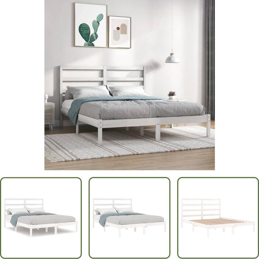 The Living Store Bedframe massief grenenhout wit 120x200 cm Bedframe Bedframes Bed Bedbodem Ledikant Bed Frame Massief Houten Bedframe Slaapmeubel Tweepersoonsbed Bedden Bedbodems - Foto 3