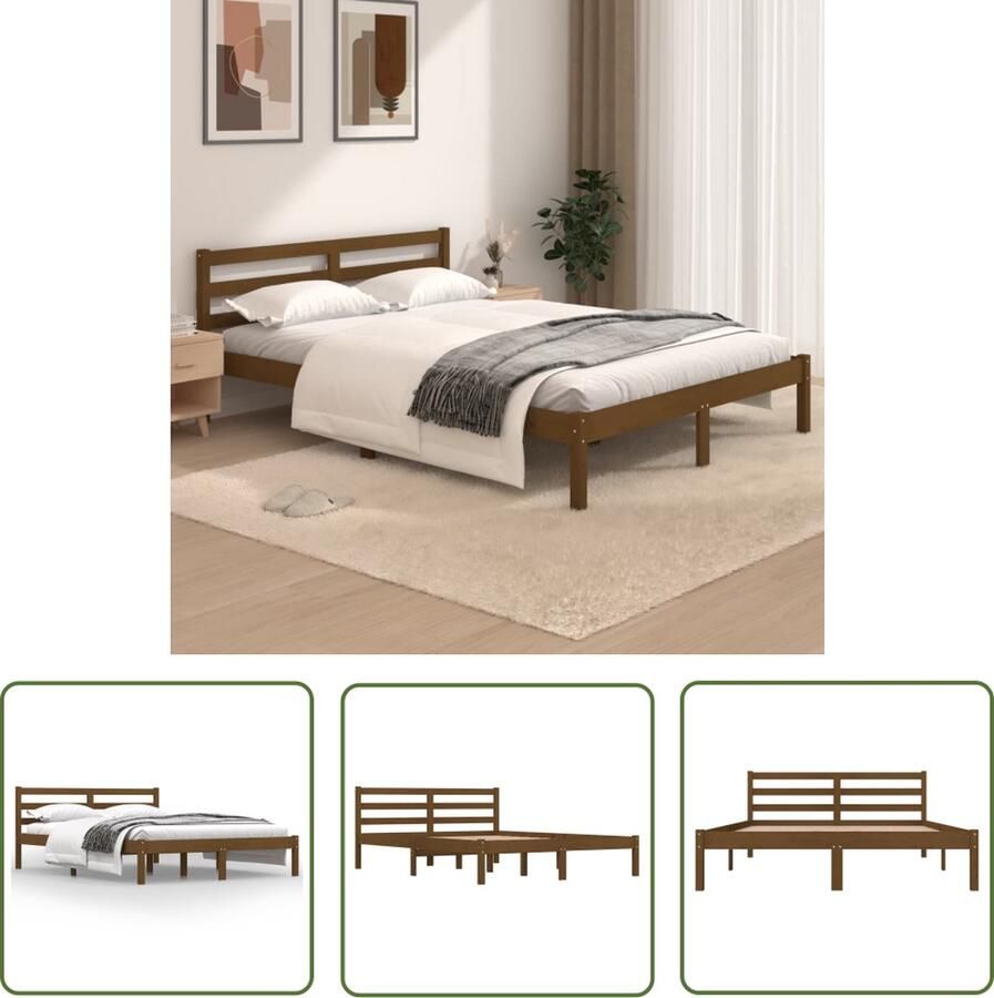 The Living Store Bedframe grenenhout honingbruin 120x190 cm 4FT Small Double Bedframe Bedframes Bed Bedbodem Ledikant Bed Frame Massief Houten Bedframe Slaapmeubel Bedden Bedbodems Ledikanten - Foto 2