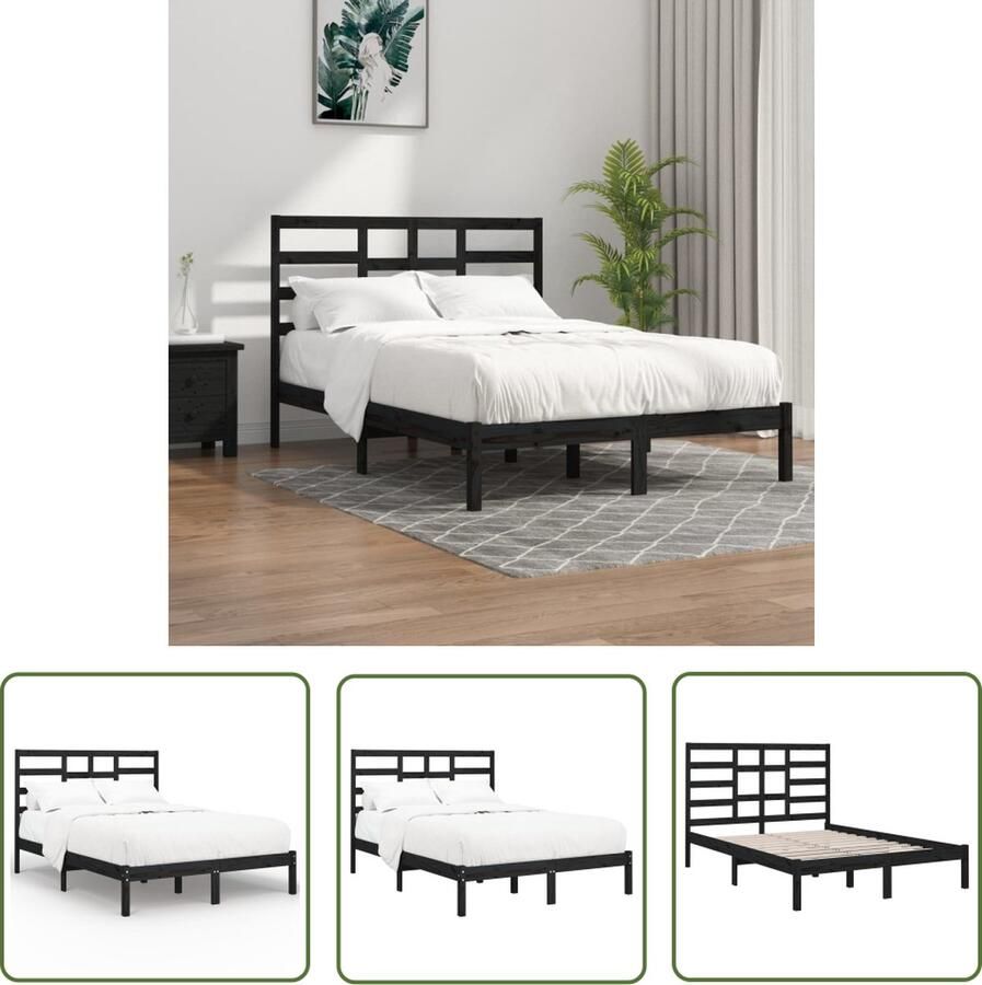 The Living Store Bedframe massief hout zwart 120x200 cm Bedframe Bedframes Bed Bedbodem Ledikant Bed Frame Massief Houten Bedframe Slaapmeubel Tweepersoonsbed Bedden Bedbodems - Foto 3