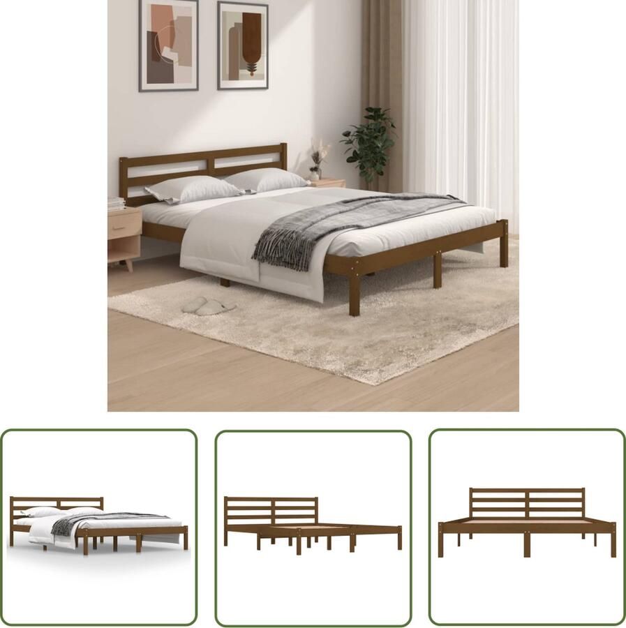The Living Store Bedframe grenenhout honingbruin 150x200 cm 5FT King Size Bedframe Bedframes Bed Bedbodem Ledikant Bed Frame Massief Houten Bedframe Slaapmeubel Bedden Bedbodems Ledikanten - Foto 2
