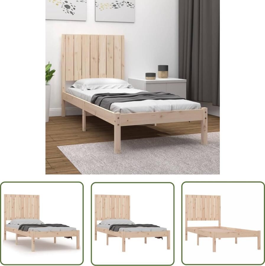 The Living Store Houten Bedframe Moderne Slaapkamer Bedframe Afmeting- 195.5 x 80.5 x 31 cm Ken- Massief grenenhout