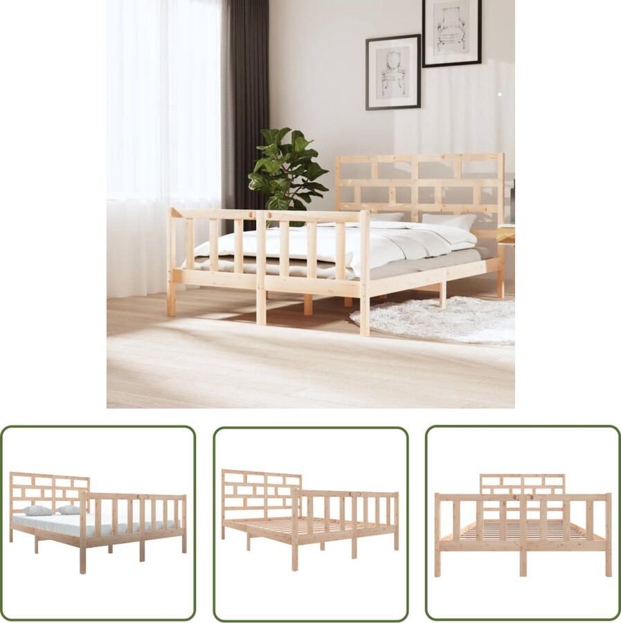The Living Store Bedframe massief grenenhout 150x200 cm 5FT King Size Bedframe Bedframes Bed Bedbodem Ledikant Bed Frame Massief Houten Bedframe Slaapmeubel Tweepersoonsbed Bedden Bedbodems - Foto 2