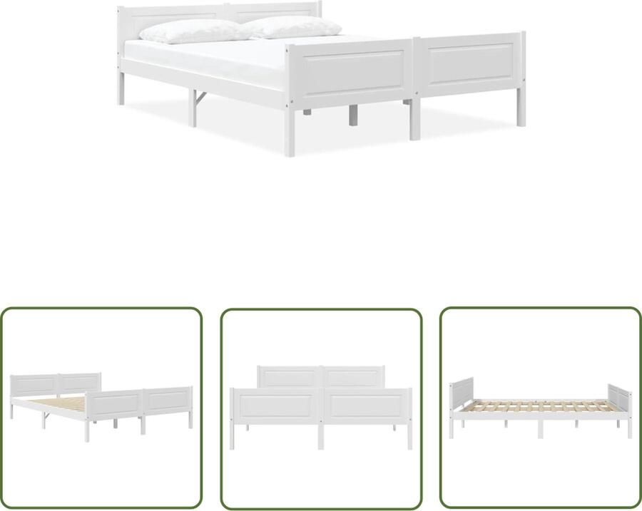The Living Store Houten Bedframe Praktisch Decoratief 206 x 166 x 63 Kleur- Wit Materiaal- Grenenhout Multiplex Houten Bedframe Tweepersoons Bed Frame Wit Bed Grenenhout Bed