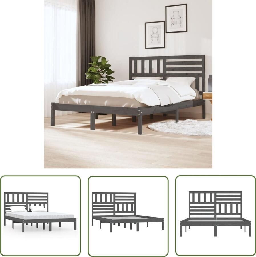 The Living Store Bedframe massief grenenhout grijs 120x200 cm Bedframe Bedframes Eenpersoonsbed Bed Bedombouw Frame Bed Frame Ledikant Bedframe Met Hoofdeinde Eenpersoonsbedden Bedden