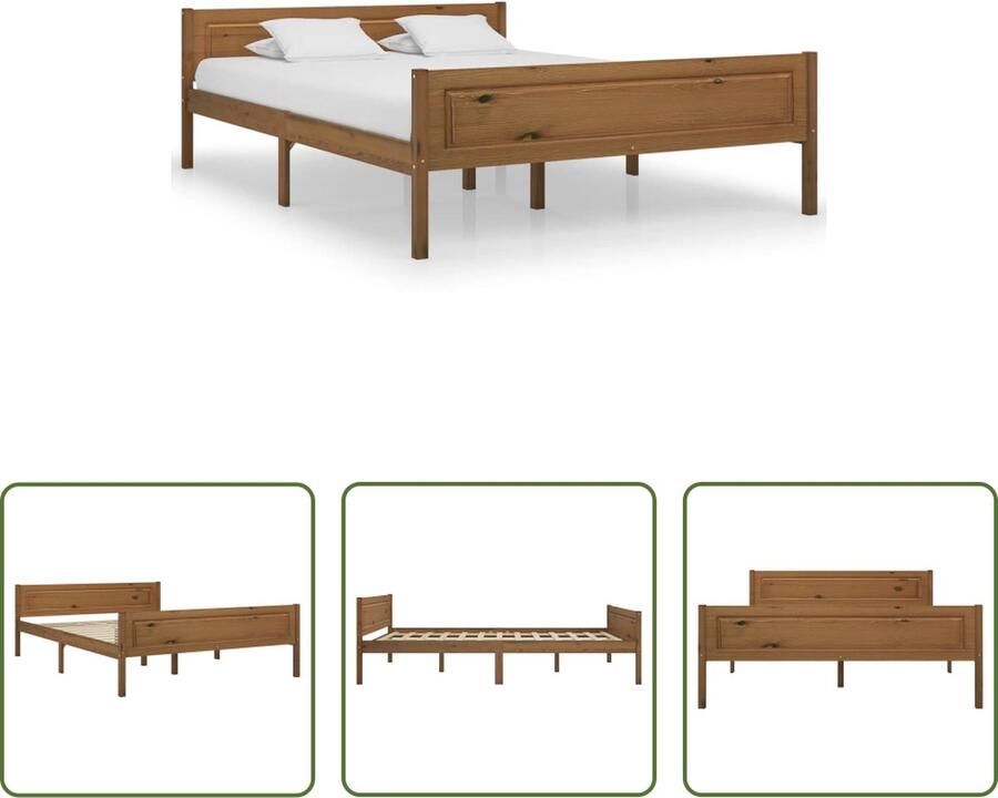 The Living Store Houten Bedframe Praktische Decoratieve Toevoeging 206x166x63 cm Kleur- Honingbruin Materiaal- Grenenhout Multiplex Houten Bed Frame Massief Grenenhout Bed Tweepersoons Bed Honigbruin Bed Modern Bed