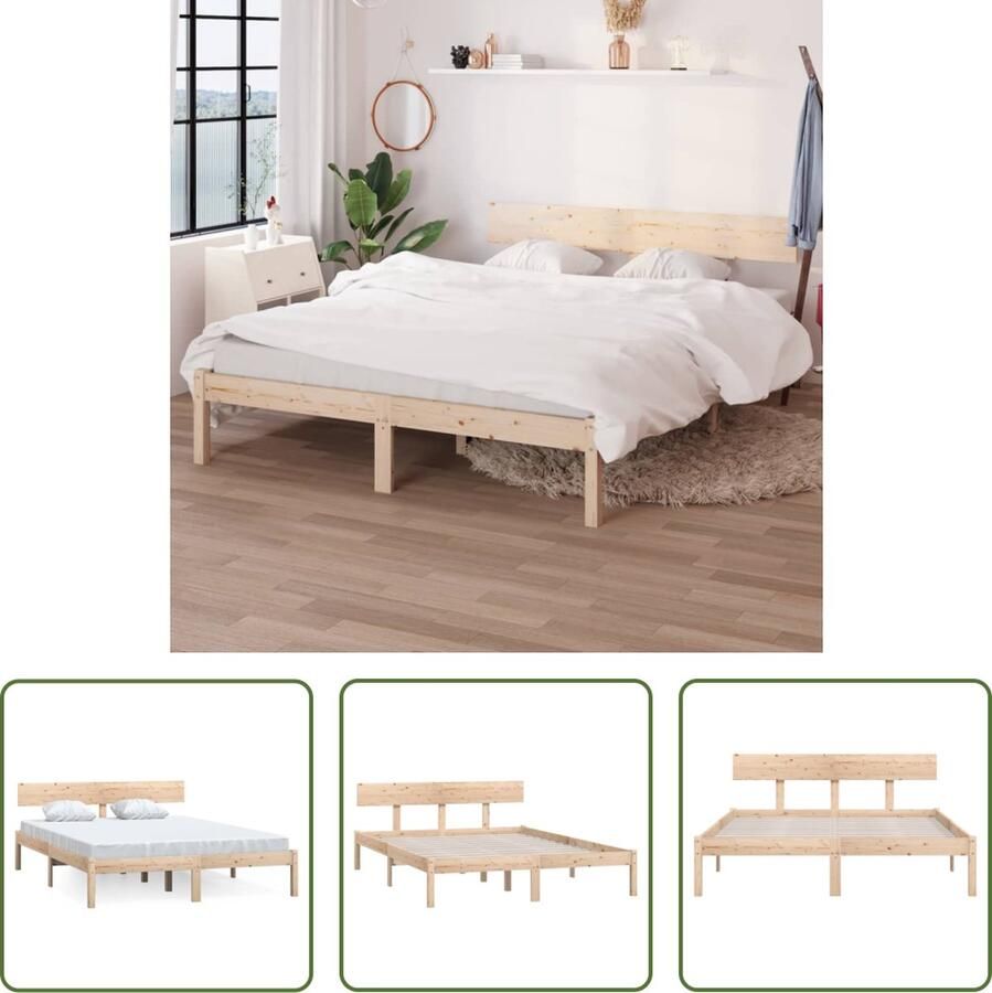 The Living Store Bedframe massief grenenhout 140x200 cm Bedframe Bedframes Bed Bedbodem Ledikant Bed Frame Massief Houten Bedframe Slaapmeubel Tweepersoonsbed Bedden Bedbodems - Foto 2