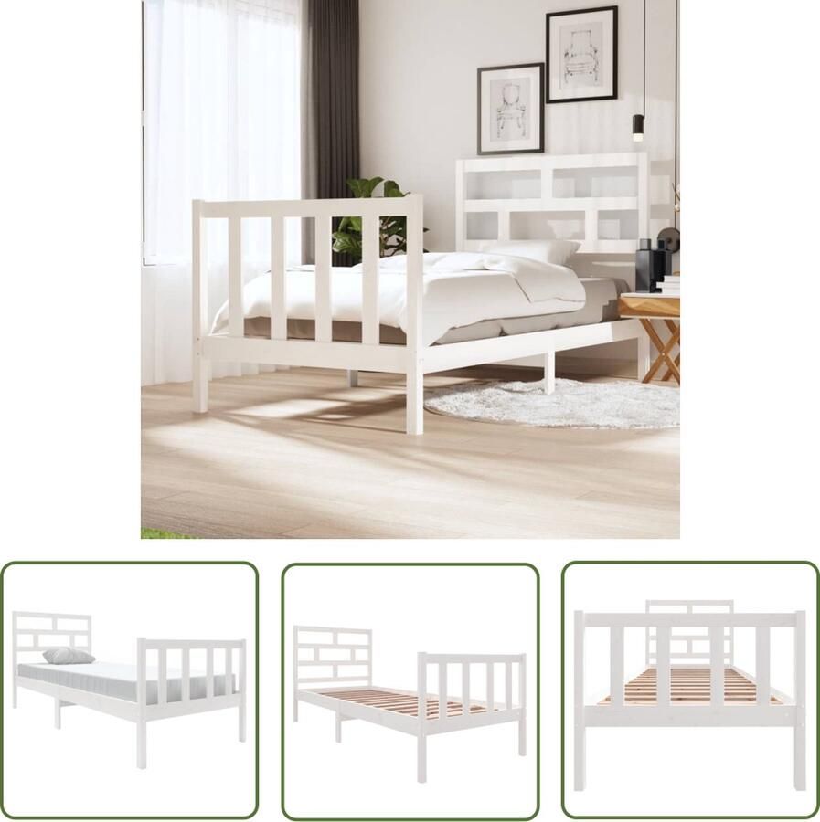 The Living Store Houten Bedframe Wit 195.5 x 80.5 x 69.5 cm Massief grenenhout
