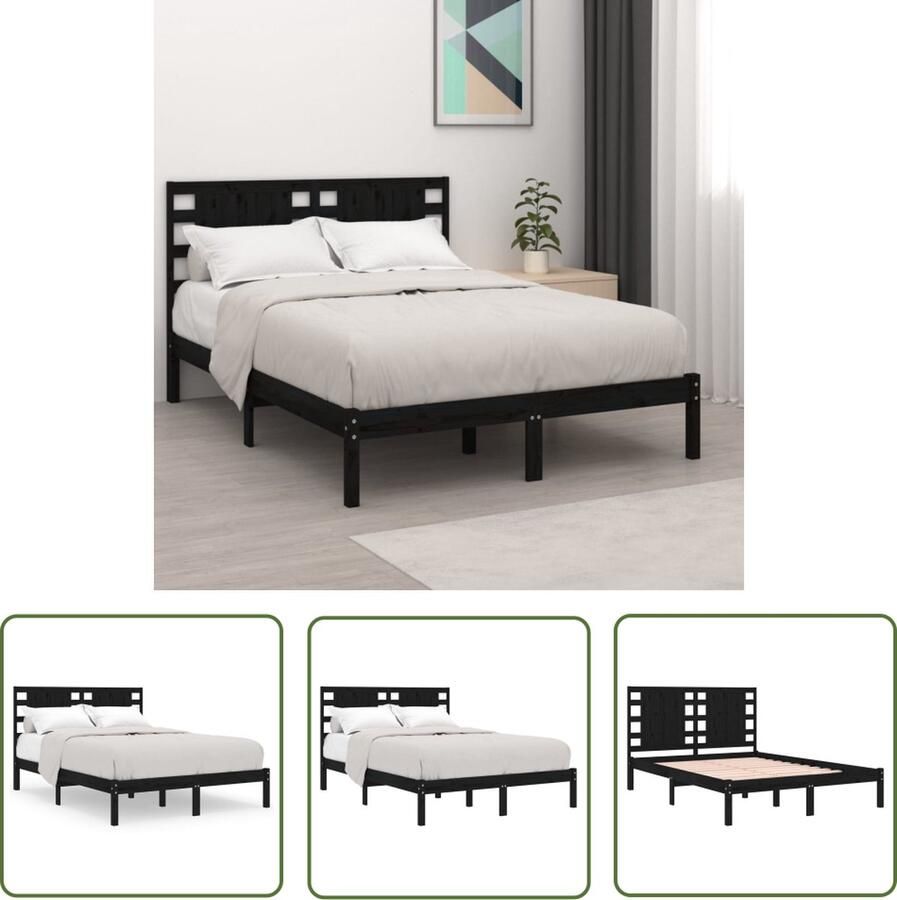 The Living Store Bedframe massief hout zwart 180x200 cm 6FT Super King Bedframe Bedframes Tweepersoonsbed Bed Bedombouw Dubbel Bed Frame Bed Frame Ledikant Houten Bedframe Tweepersoonsbedden - Foto 4
