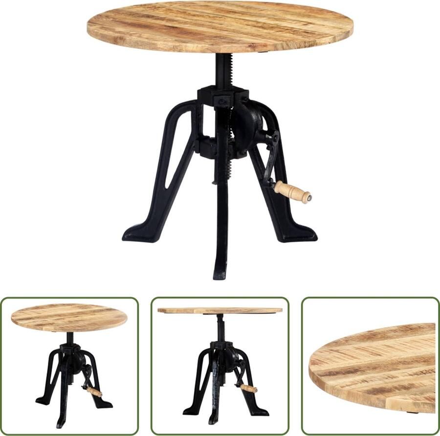 VidaXL Bijzettafel 60x(46-63) cm massief mangohout en gietijzer Bijzettafel Industrieel Design Houten Meubels Mangohout Verstelbare Hoogte - Foto 2