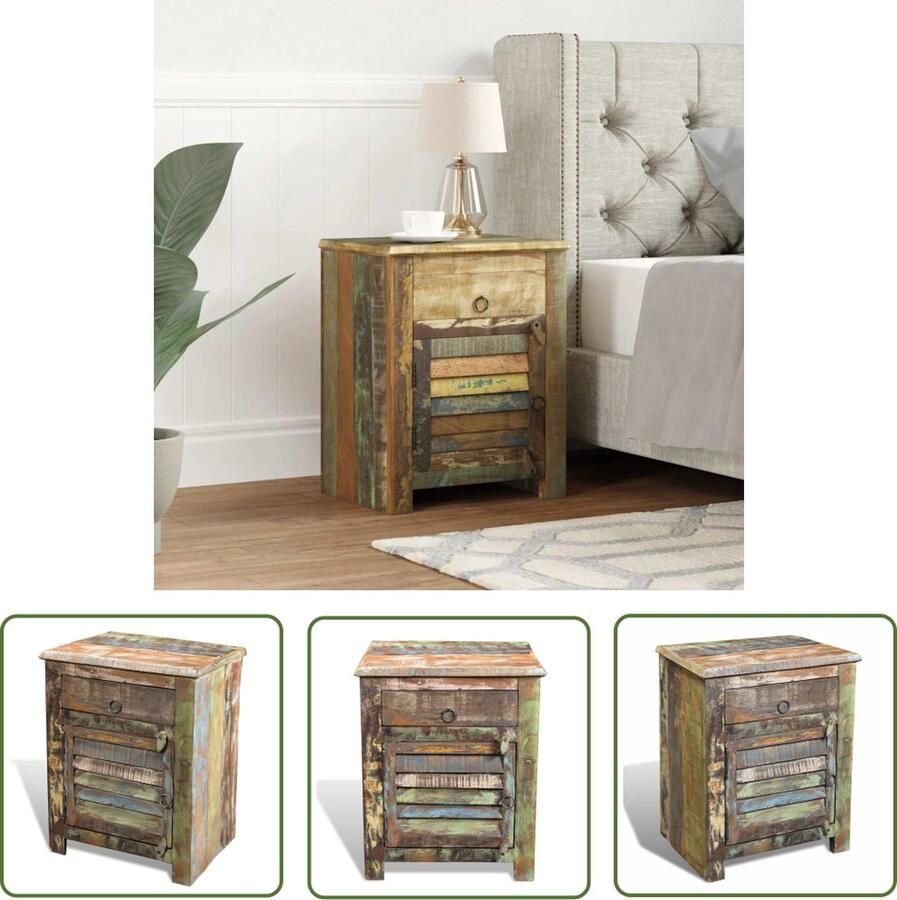 The Living Store Houten Bijzettafel Vintage Stijl 45 x 33 x 55 cm Gerecycled Hout Bijzettafel Vintage Houten Bijzettafel Retro Industriële Stijl - Foto 3