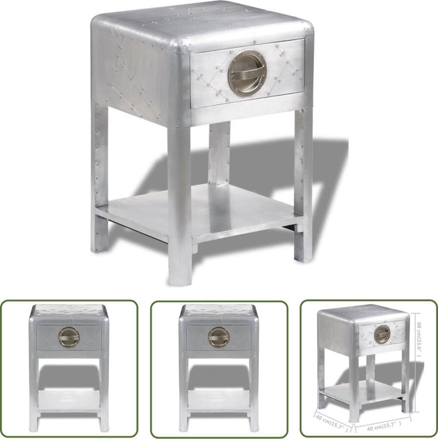 The Living Store Houten Bijzettafeltje Luchtvaartstijl 40x40x60 cm Met lade en onderplank Bijzettafel Salontafel Luchtvaartstijl Industrieel Vintage - Foto 3