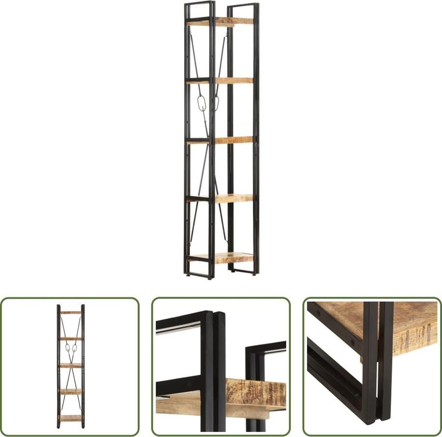 VidaXL The Living Store Boekenkast met 5 schappen 40x30x180 cm massief mangohout Boekenkast Houten Boekenkast Industrieel Design Bibliotheek Boekenplank - Foto 2