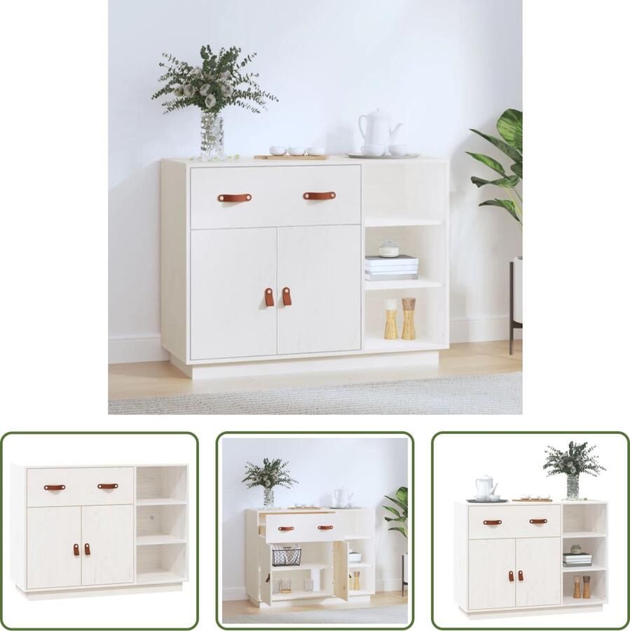 The Living Store Dressoir 98 5x40x75 cm massief grenenhout wit Dressoir Houten Dressoir Grenenhouten Dressoir Wit Dressoir Salontafel