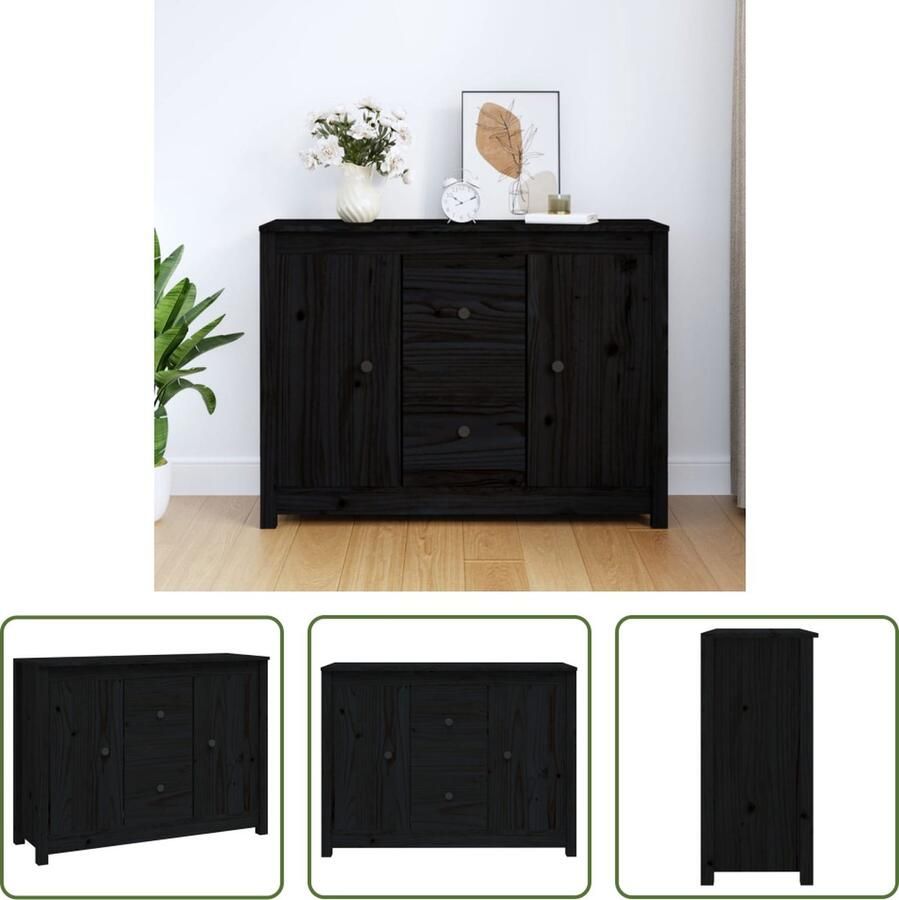 VidaXL Dressoir 100x35x74 cm massief grenenhout zwart Dressoir Grenenhouten Dressoir Black Dresser Vintage Dressoir Landelijk Dressoir