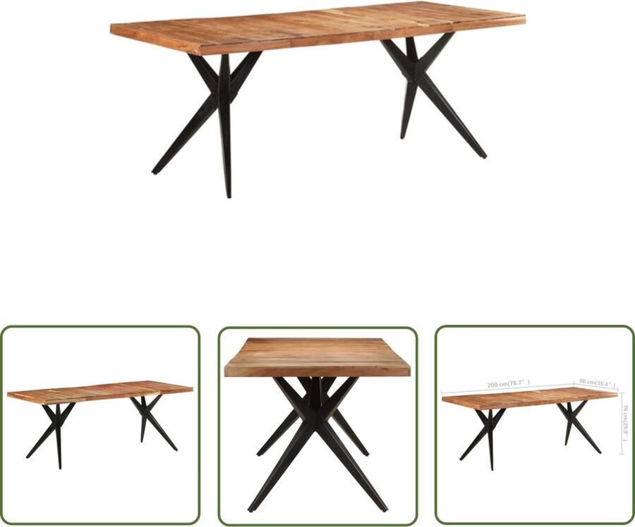 The Living Store Houten Eettafel Acacia 200 x 90 x 76 cm Uniek design Eettafel Acacia Houten Eettafel Salontafel Eetkamertafel Diningtable - Foto 2