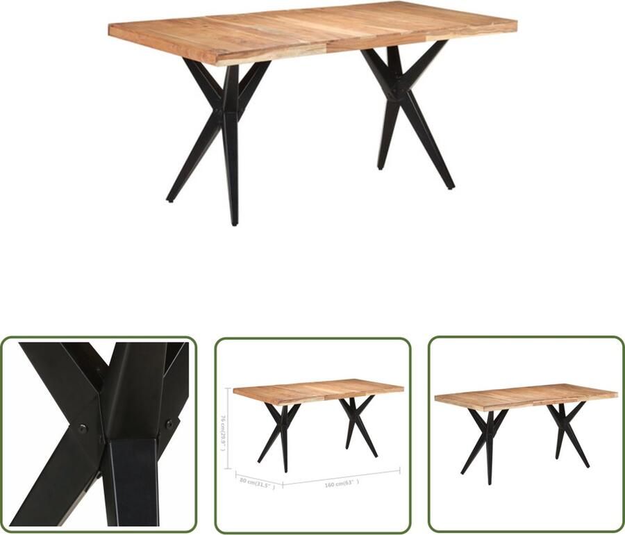 The Living Store Houten Eettafel Acaciahout 160 x 80 x 76 cm Stalen Poten Houten Eettafel Acacia Hout Zwarte Eettafel Industrieel Design Salontafel - Foto 2