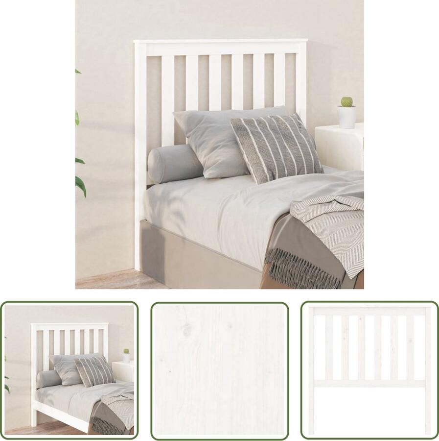 The Living Store Houten Hoofdbord 96 x 6 x 101 cm Wit Massief Grenenhout