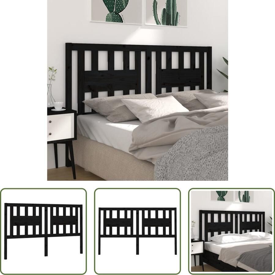 The Living Store Houten Hoofdeinde Klassiek Hoofdborden Afmetingen- 146 x 4 x 100 cm Kleur- Zwart