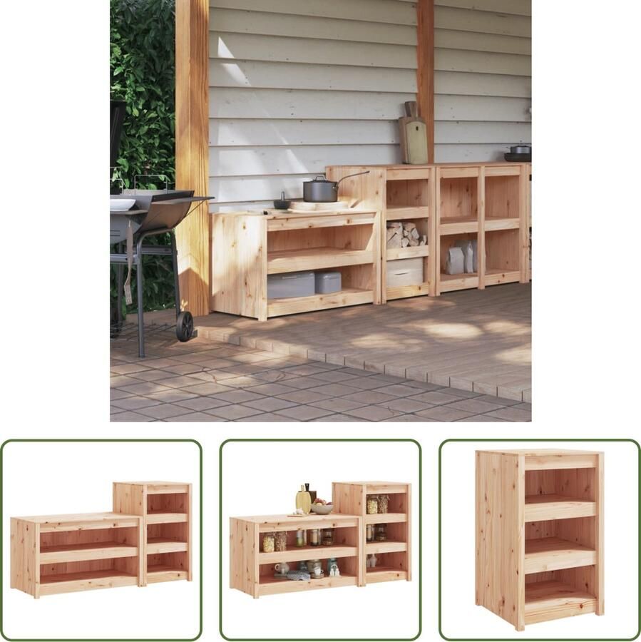 The Living Store Keukenkasten voor buiten 2 st massief grenenhout Houten Keukenkast Buitenaanleg Tuinkamer Granenhout Kast Outdoor Kitchen