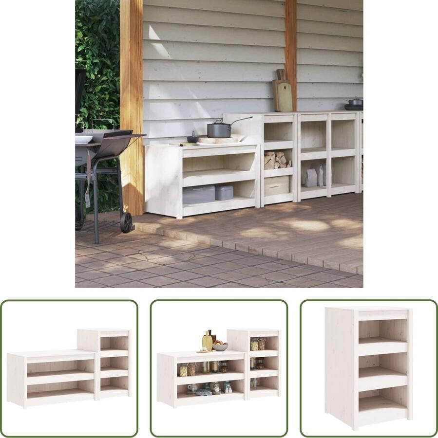 The Living Store Keukenkasten voor buiten 2 st massief grenenhout wit Houten Keukenkasten Buitenterras Buitenkeuken Tuinmeubilair Grenenhout Kast